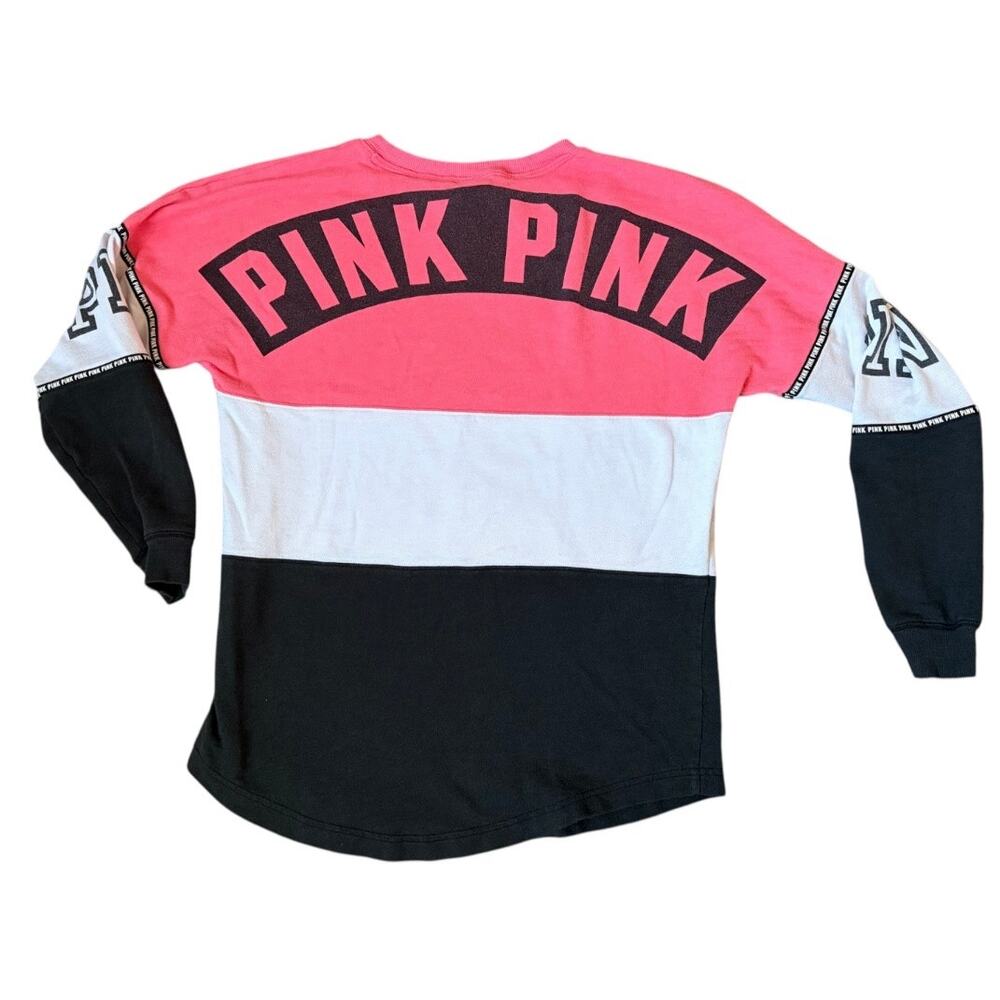 Victoria's Secret PINK Striped Cotton Blend Varsity Long Sleeved Pullover Sz S - Picture 3 of 5